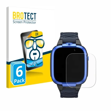 Parte frontal de un envase de producto con el logotipo de la marca BROTECT. Al lado se muestra el dispositivo Xiaomi Mibro Kid