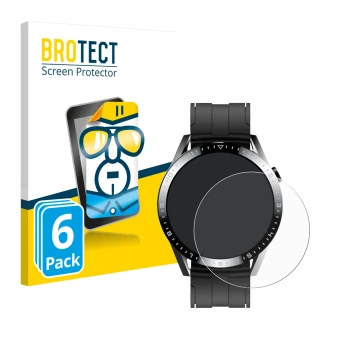 Parte frontal de un envase de producto con el logotipo de la marca BROTECT. Al lado se muestra el dispositivo Tracer Smartwatc