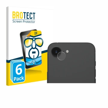 Parte frontal de un envase de producto con el logotipo de la marca BROTECT. Al lado se muestra el dispositivo Apple iPhone 16e