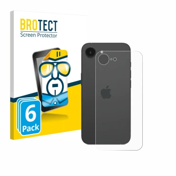 Parte frontal de un envase de producto con el logotipo de la marca BROTECT. Al lado se muestra el dispositivo Apple iPhone 16e