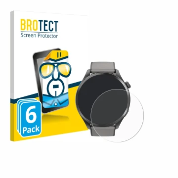 Parte frontal de un envase de producto con el logotipo de la marca BROTECT. Al lado se muestra el dispositivo Hama Smartwatch 