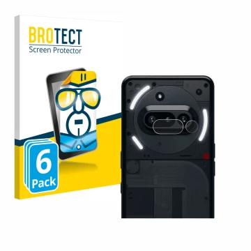 Parte frontal de un envase de producto con el logotipo de la marca BROTECT. Al lado se muestra el dispositivo Nothing Phone (3