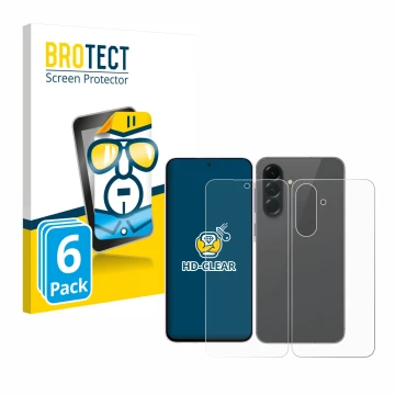 Parte frontal de un envase de producto con el logotipo de la marca BROTECT. Al lado se muestra el dispositivo Samsung Galaxy A
