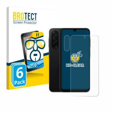 Parte frontal de un envase de producto con el logotipo de la marca BROTECT. Al lado se muestra el dispositivo Samsung Galaxy A