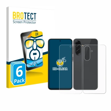 Parte frontal de un envase de producto con el logotipo de la marca BROTECT. Al lado se muestra el dispositivo Samsung Galaxy A