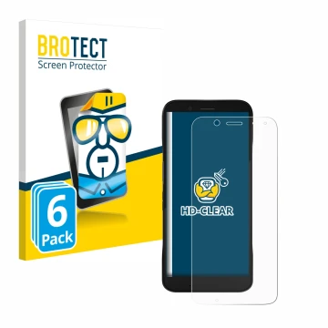 Parte frontal de un envase de producto con el logotipo de la marca BROTECT. Al lado se muestra el dispositivo Datalogic Memor 