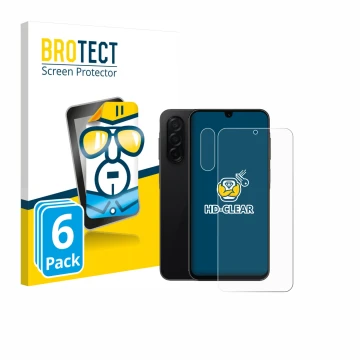 Parte frontal de un envase de producto con el logotipo de la marca BROTECT. Al lado se muestra el dispositivo Samsung Galaxy A