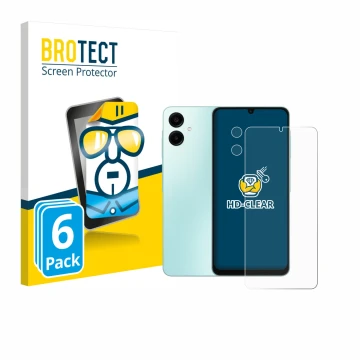 Parte frontal de un envase de producto con el logotipo de la marca BROTECT. Al lado se muestra el dispositivo Samsung Galaxy A