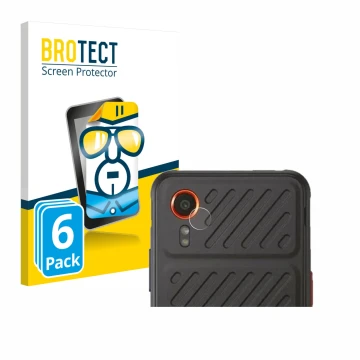 Parte frontal de un envase de producto con el logotipo de la marca BROTECT. Al lado se muestra el dispositivo Samsung Galaxy X