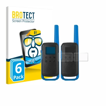 Parte frontal de un envase de producto con el logotipo de la marca BROTECT. Al lado se muestra el dispositivo Motorola TALKABO