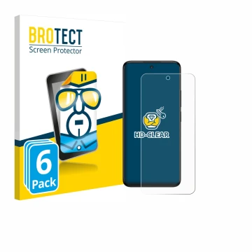 Parte frontal de un envase de producto con el logotipo de la marca BROTECT. Al lado se muestra el dispositivo TCL 60 5G con su