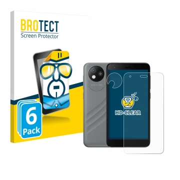 Parte frontal de un envase de producto con el logotipo de la marca BROTECT. Al lado se muestra el dispositivo ZTE Blade A35 li
