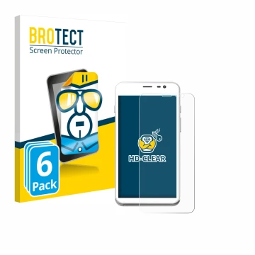 Parte frontal de un envase de producto con el logotipo de la marca BROTECT. Al lado se muestra el dispositivo Pax CCV Fly A77 