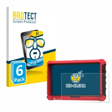Parte frontal de un envase de producto con el logotipo de la marca BROTECT. Al lado se muestra el dispositivo Lilliput A7s 7