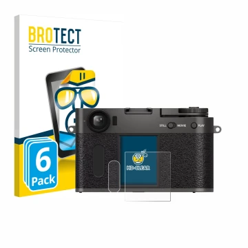 Parte frontal de un envase de producto con el logotipo de la marca BROTECT. Al lado se muestra el dispositivo Fujifilm X Half 