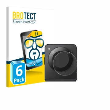 Parte frontal de un envase de producto con el logotipo de la marca BROTECT. Al lado se muestra el dispositivo Nubia Flip 5G (S