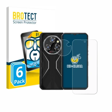 Parte frontal de un envase de producto con el logotipo de la marca BROTECT. Al lado se muestra el dispositivo Oukitel WP55 Pro