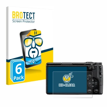 Parte frontal de un envase de producto con el logotipo de la marca BROTECT. Al lado se muestra el dispositivo Ricoh GR IV 2025