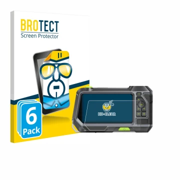 Parte frontal de un envase de producto con el logotipo de la marca BROTECT. Al lado se muestra el dispositivo Teslong NTS500 c