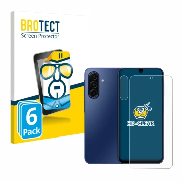 Parte frontal de un envase de producto con el logotipo de la marca BROTECT. Al lado se muestra el dispositivo Samsung Galaxy A