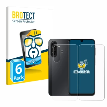 Parte frontal de un envase de producto con el logotipo de la marca BROTECT. Al lado se muestra el dispositivo Samsung Galaxy A