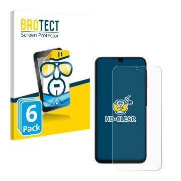 Parte frontal de un envase de producto con el logotipo de la marca BROTECT. Al lado se muestra el dispositivo Samsung Galaxy A