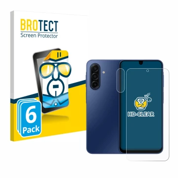 Parte frontal de un envase de producto con el logotipo de la marca BROTECT. Al lado se muestra el dispositivo Samsung Galaxy A