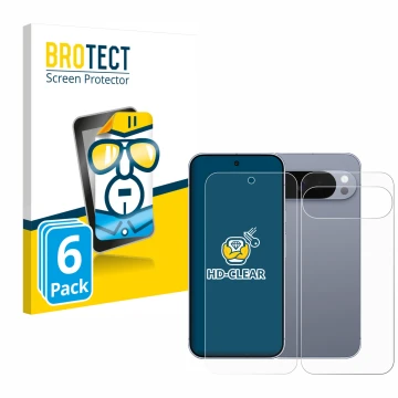 Parte frontal de un envase de producto con el logotipo de la marca BROTECT. Al lado se muestra el dispositivo Google Pixel 10 