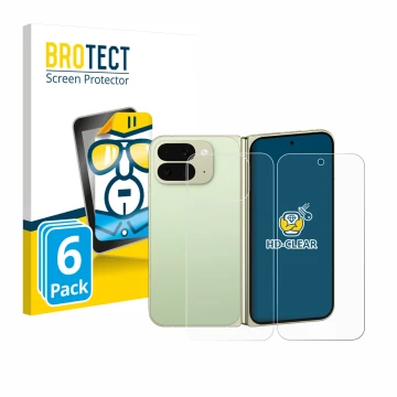 Parte frontal de un envase de producto con el logotipo de la marca BROTECT. Al lado se muestra el dispositivo Google Pixel 10 
