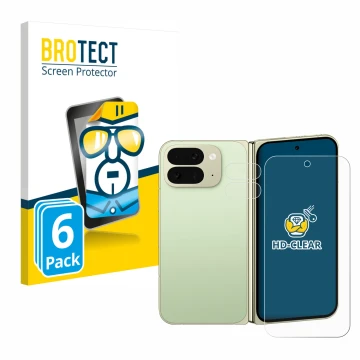 Parte frontal de un envase de producto con el logotipo de la marca BROTECT. Al lado se muestra el dispositivo Google Pixel 10 