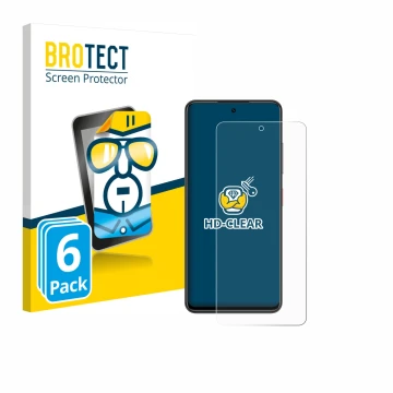 Parte frontal de un envase de producto con el logotipo de la marca BROTECT. Al lado se muestra el dispositivo Nubia Focus con 