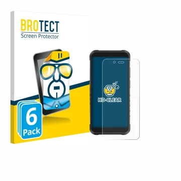 Parte frontal de un envase de producto con el logotipo de la marca BROTECT. Al lado se muestra el dispositivo Ulefone RugKing 