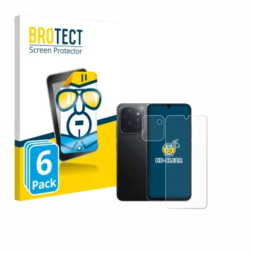 Parte frontal de un envase de producto con el logotipo de la marca BROTECT. Al lado se muestra el dispositivo Xiaomi Poco C85 