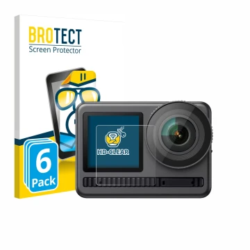 Parte frontal de un envase de producto con el logotipo de la marca BROTECT. Al lado se muestra el dispositivo Akaso Brave 8 (P