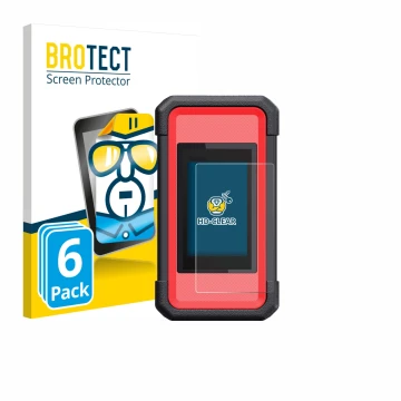 Parte frontal de un envase de producto con el logotipo de la marca BROTECT. Al lado se muestra el dispositivo Launch X431 Smar