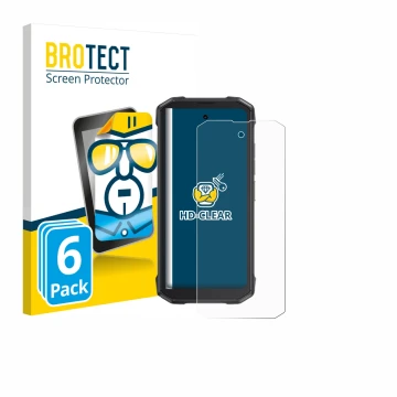 Parte frontal de un envase de producto con el logotipo de la marca BROTECT. Al lado se muestra el dispositivo Cubot King Kong 
