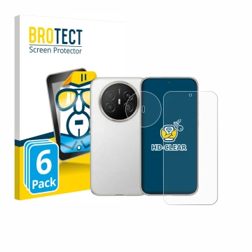 Parte frontal de un envase de producto con el logotipo de la marca BROTECT. Al lado se muestra el dispositivo Huawei Mate 70 A