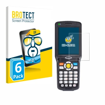 Parte frontal de un envase de producto con el logotipo de la marca BROTECT. Al lado se muestra el dispositivo Unitech HT510A c