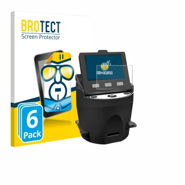 Parte frontal de un envase de producto con el logotipo de la marca BROTECT. Al lado se muestra el dispositivo Kodak SCANZA con