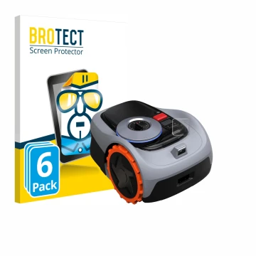 Parte frontal de un envase de producto con el logotipo de la marca BROTECT. Al lado se muestra el dispositivo Navimow i105E+ c