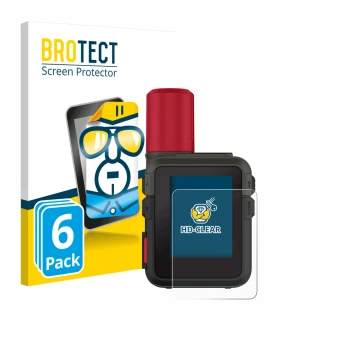 Parte frontal de un envase de producto con el logotipo de la marca BROTECT. Al lado se muestra el dispositivo Garmin inReach M