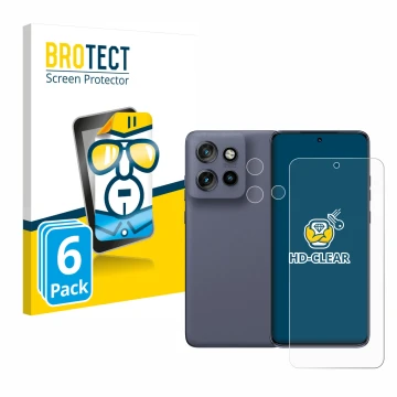 Parte frontal de un envase de producto con el logotipo de la marca BROTECT. Al lado se muestra el dispositivo Motorola Edge 60
