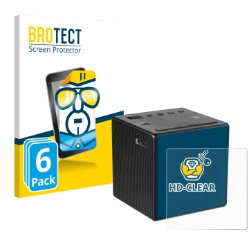 Parte frontal de un envase de producto con el logotipo de la marca BROTECT. Al lado se muestra el dispositivo Sony ICF-C1 con 