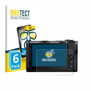 Parte frontal de un envase de producto con el logotipo de la marca BROTECT. Al lado se muestra el dispositivo Nikon ZR 2025 co