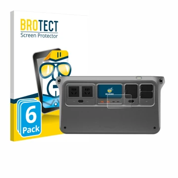 Parte frontal de un envase de producto con el logotipo de la marca BROTECT. Al lado se muestra el dispositivo DJI Power 1000 V