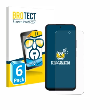 Parte frontal de un envase de producto con el logotipo de la marca BROTECT. Al lado se muestra el dispositivo Oppo A6x 4G con 