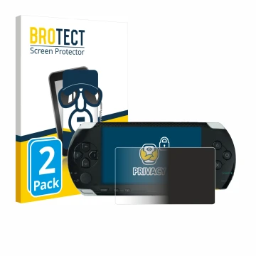 Parte frontal de un envase de producto con el logotipo de la marca BROTECT. Al lado se muestra el dispositivo Sony PSP 1000 co