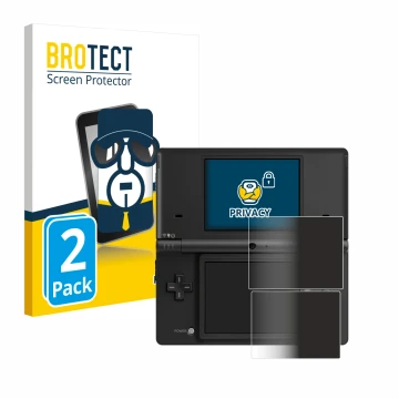 Parte frontal de un envase de producto con el logotipo de la marca BROTECT. Al lado se muestra el dispositivo Nintendo DSi con