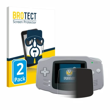 Parte frontal de un envase de producto con el logotipo de la marca BROTECT. Al lado se muestra el dispositivo Nintendo Gameboy