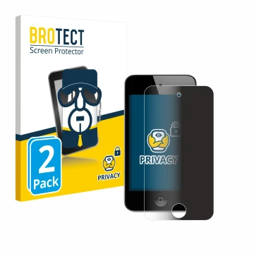 Parte frontal de un envase de producto con el logotipo de la marca BROTECT. Al lado se muestra el dispositivo Apple iPod Touch